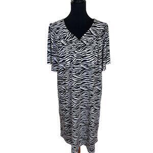 Zebra Print Womens Midi Dress V Neck Short Sleeve MuMu Housedress Loungewear